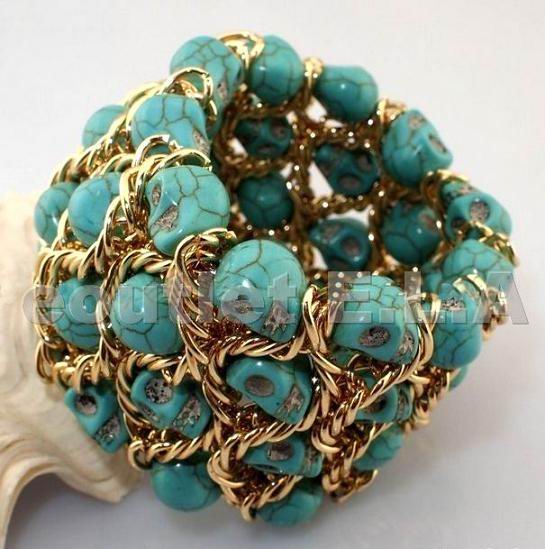 50mm WIDE 4-ROW SKULLS GOLD LINKS BRACELET